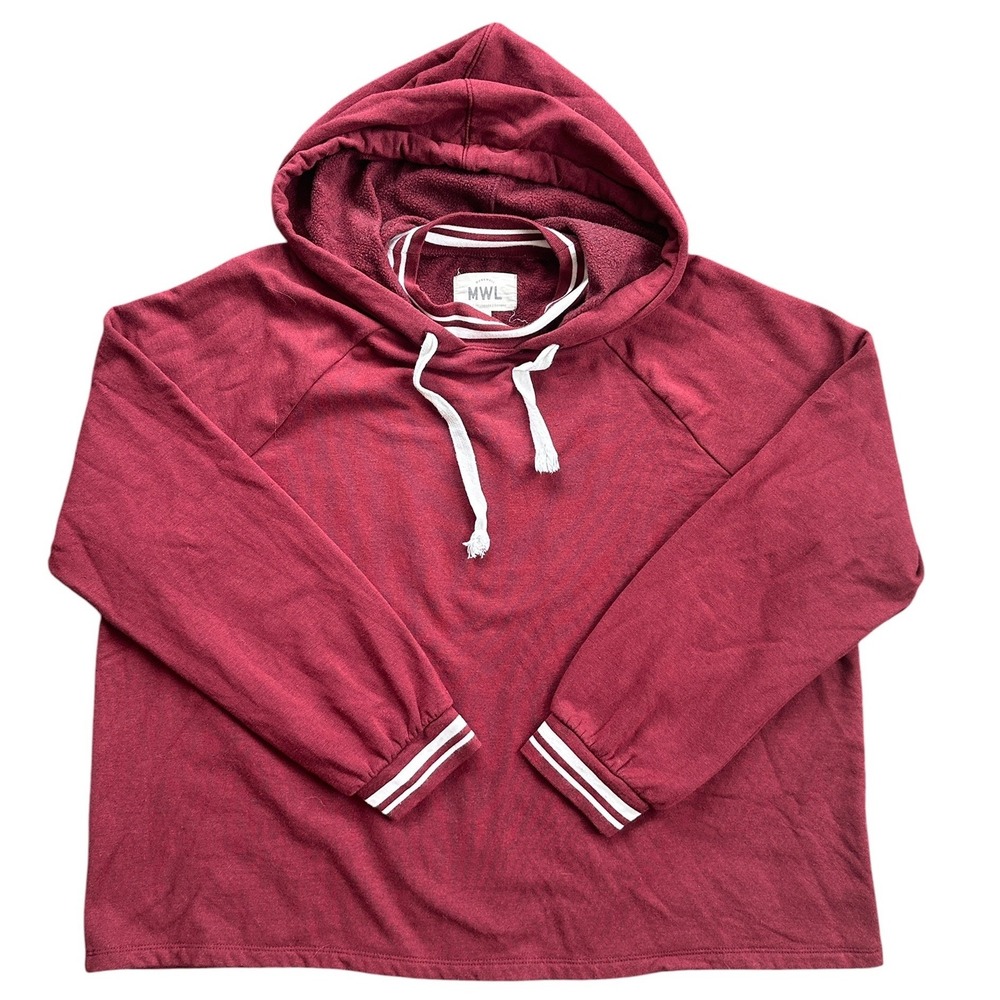 Madewell MWL Hoodie Wmn Med Burgundy Varsity Stripe Raglan Sweatshirt Excellent